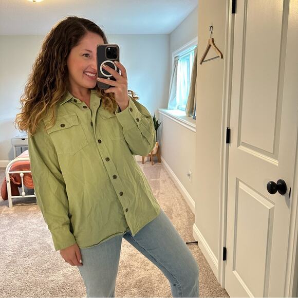 THE GREAT. Green cotton Button Front Top Jacket Medium 2 - Picture 4 of 11
